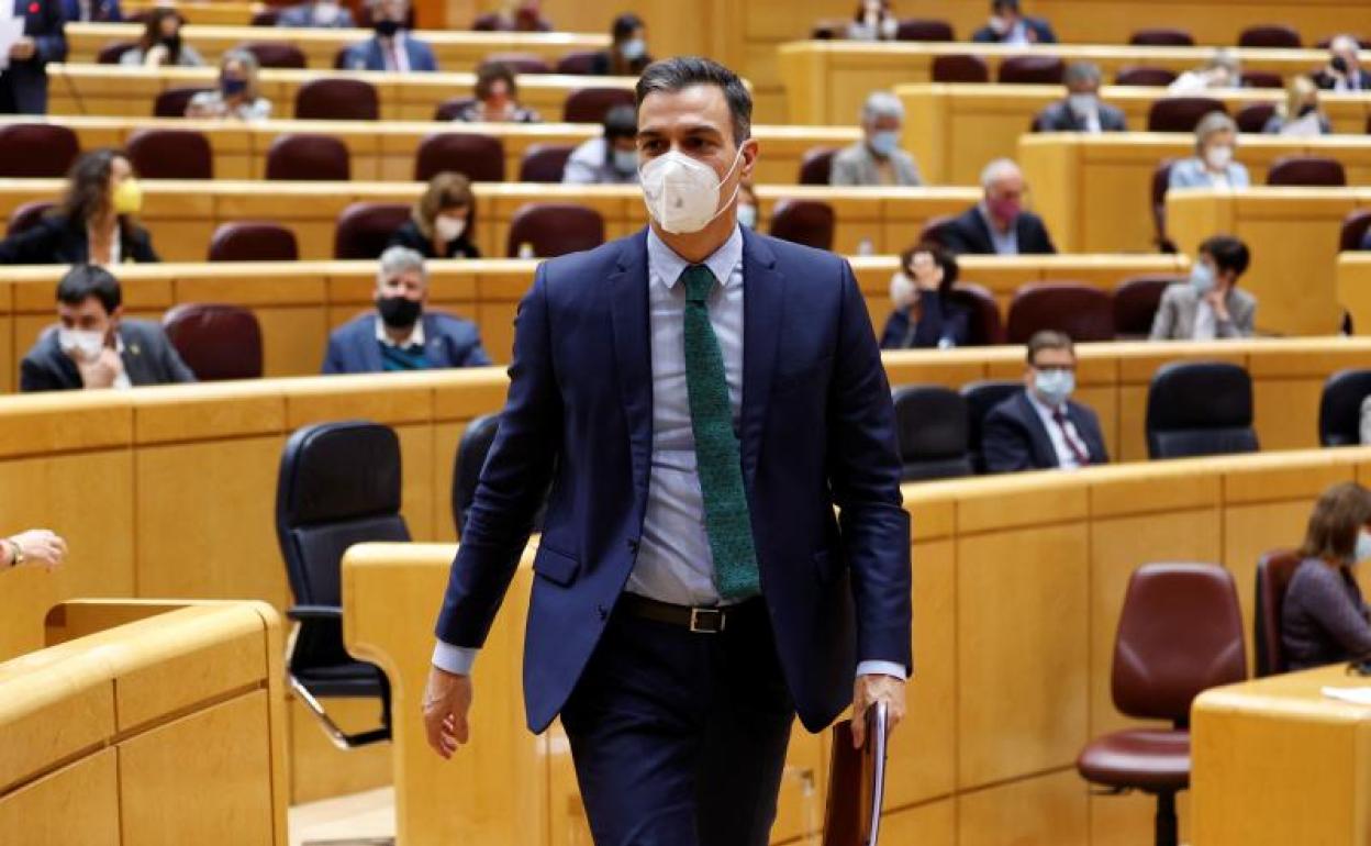 El presidente del Gobierno, Pedro Sánchez, durante su intervención en el pleno del Senado este martes 