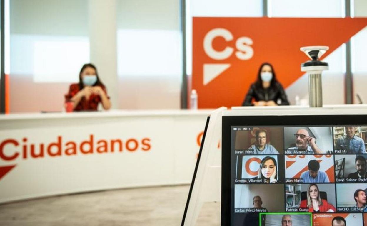 Reunión telemática de Inés Arrimadas con los coordinadores autonómicos del partido.