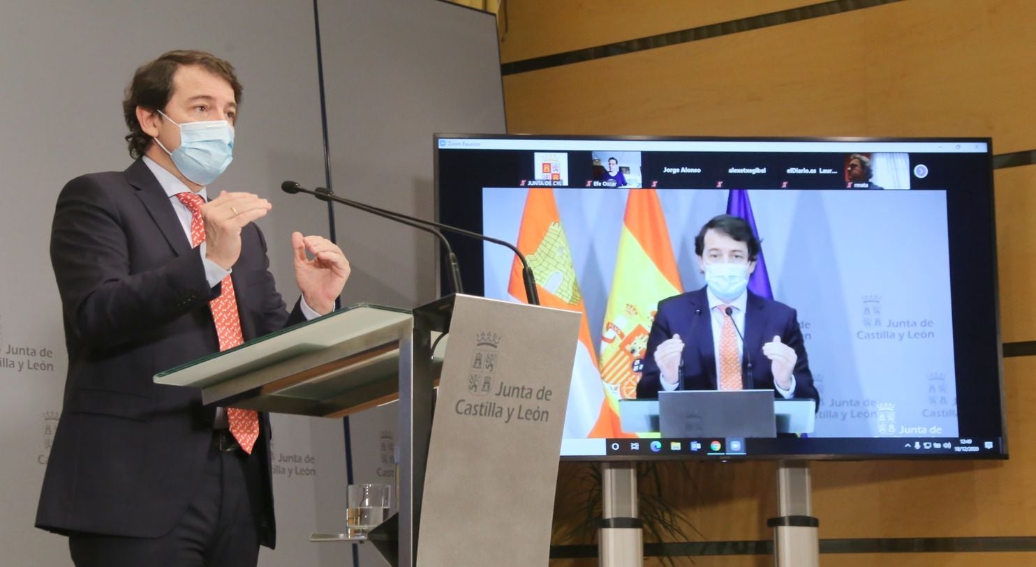 El presidente de la Junta de Castilla y León, Alfonso Fernández Mañueco, ofrece una rueda de prensa telemática para explicar las medidas frente a la COVID-19. 