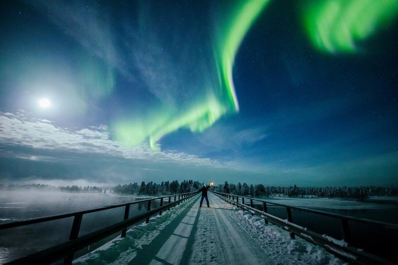 La aurora boreal sobre el cielo cerca de Inari en Laponia, Finlandia, febrero de 2019.