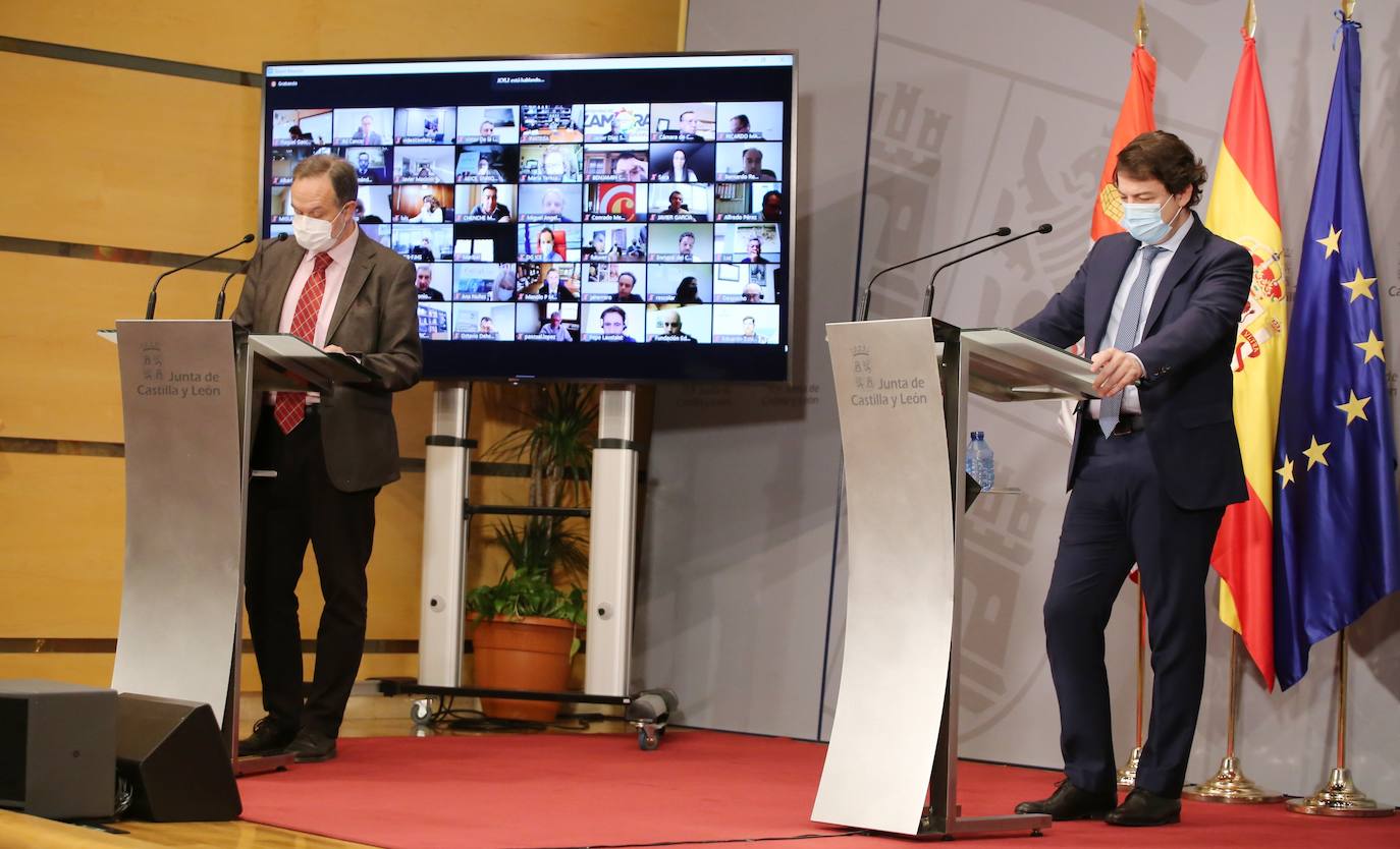 El presidente de la Junta de Castilla y León, Alfonso Fernández Mañueco, celebra una reunión telemática con empresarios de la Comunidad sobre la puesta en marcha de los Fondos de nueva generación de la UE.