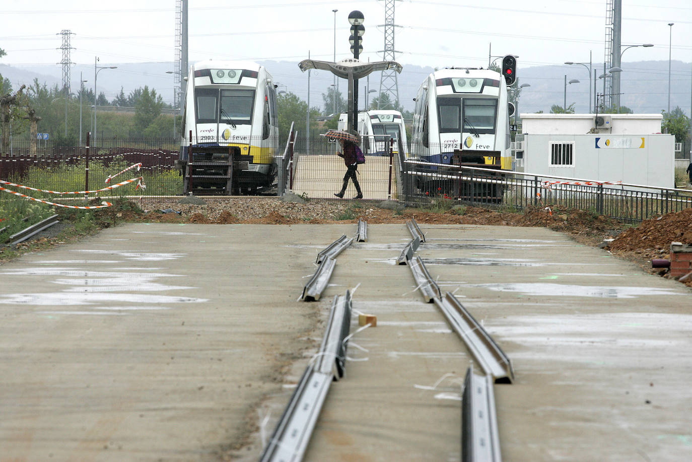 Obras del trazado de Feve en León.