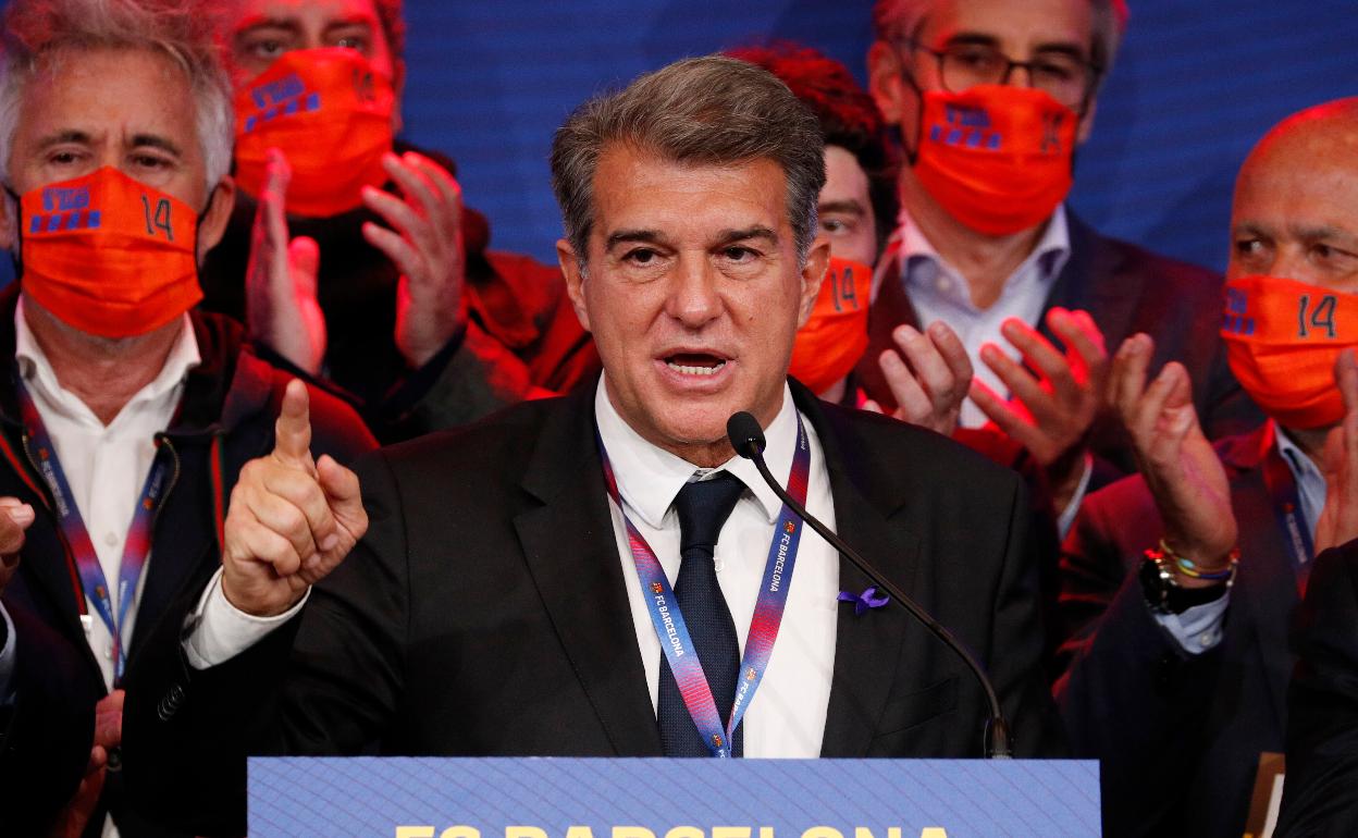 Joan Laporta, tras su victoria en las elecciones presidenciales del Barça.