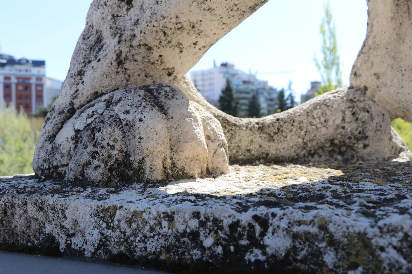 Los cuatro felinos del Puente de los Leones presentan un mal estado desde hace tiempo.