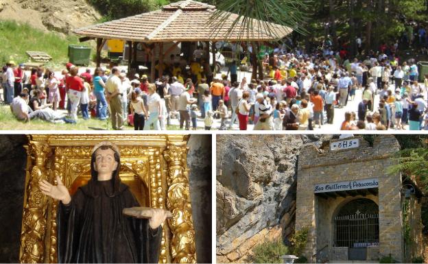 Arriba, los vecinos en el paraje de La Fuentona. Debajo, imagen de San Guillermo y ermita del santo.