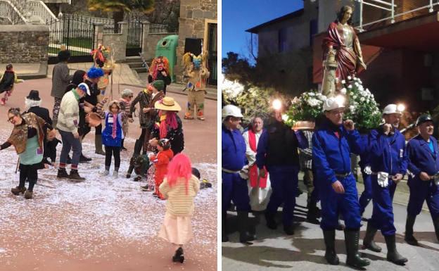 Disfraces de carnaval, tan curiosos como es tradición, y procesión minera de Santa Bárbara.