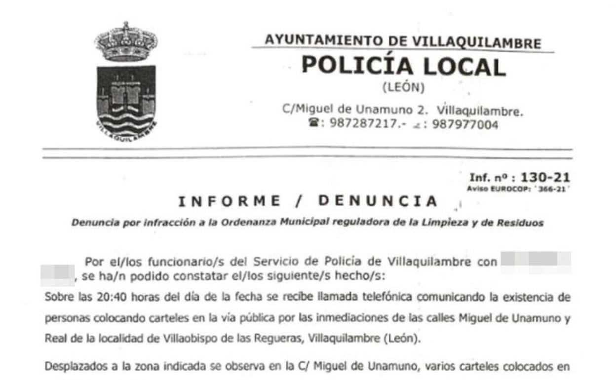 Imagen del informe policial elaborado por los agentes.