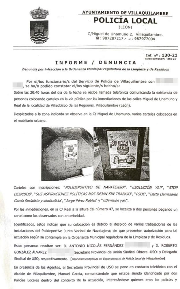 Imagen del primer folio del documento policial. 