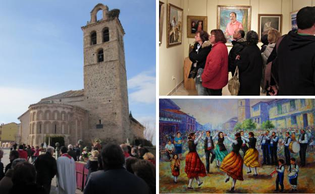 A la izquierda, procesión de San Roque. Al lado, varias personas en la pinacoteca y cuadro de Ángel Pérez 'Dimas' que recoge la 'Jota de Ronda' de Zarzuela de Monte.