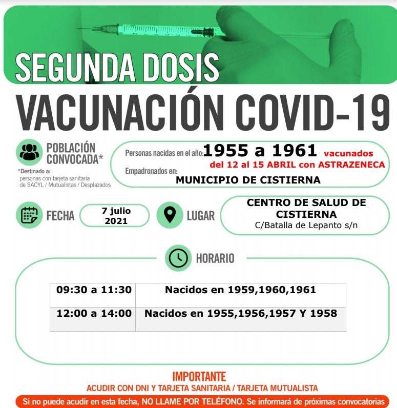 Horario de vacunación de Cistierna.