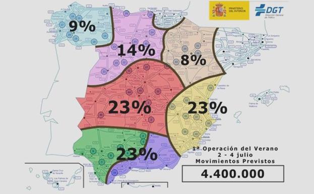 Imagen de la previsión de movimientos para la primera oleada de la Operación Salida 2021.