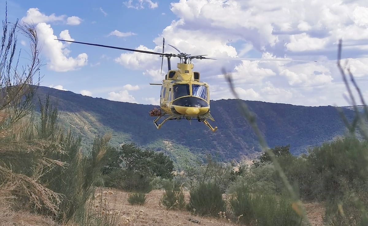 Medios aéreos y terrestres trabajan en las labores de extinción del incendio, cuyo origen se investiga, declarado en la madrugada de este lunes en el denominado Valle Estremero, e ntre los municipios leoneses de Riaño y Boca de Huérgano.