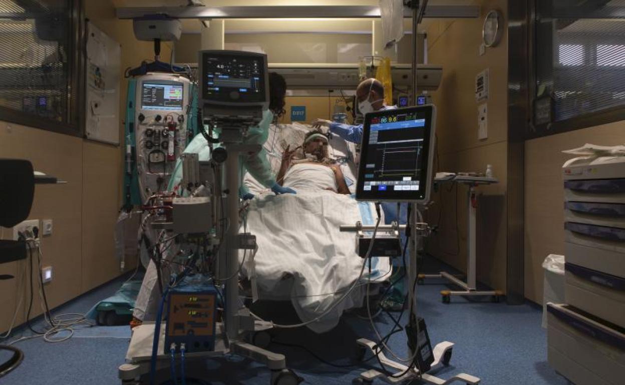 Paciente Covid en la UCI del Hospital Vall d´Hebron de Barcelona. 