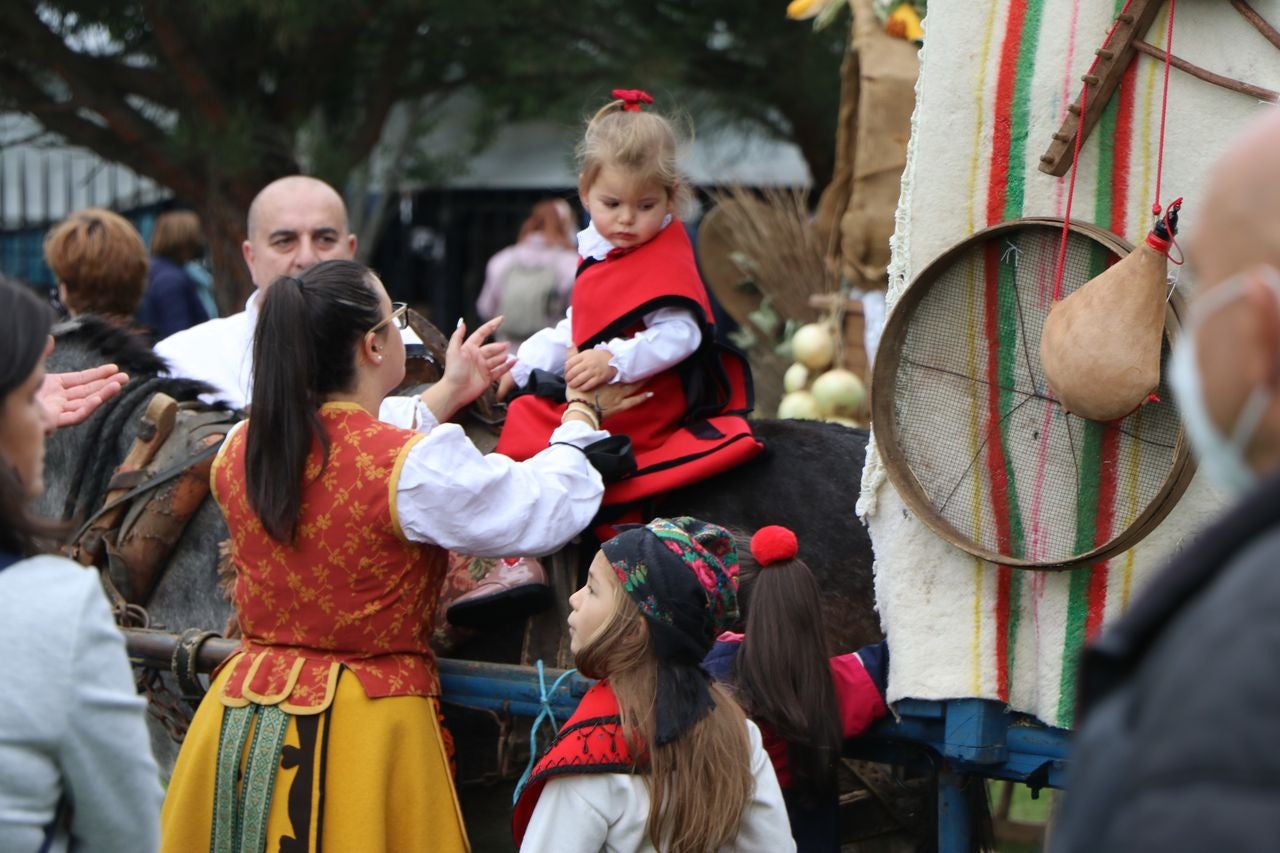 La romería se ha reanudado en este año tras un parón en 2020 por la pandemia con el ambiente festivo, el folclore y el colorido como protagonistas