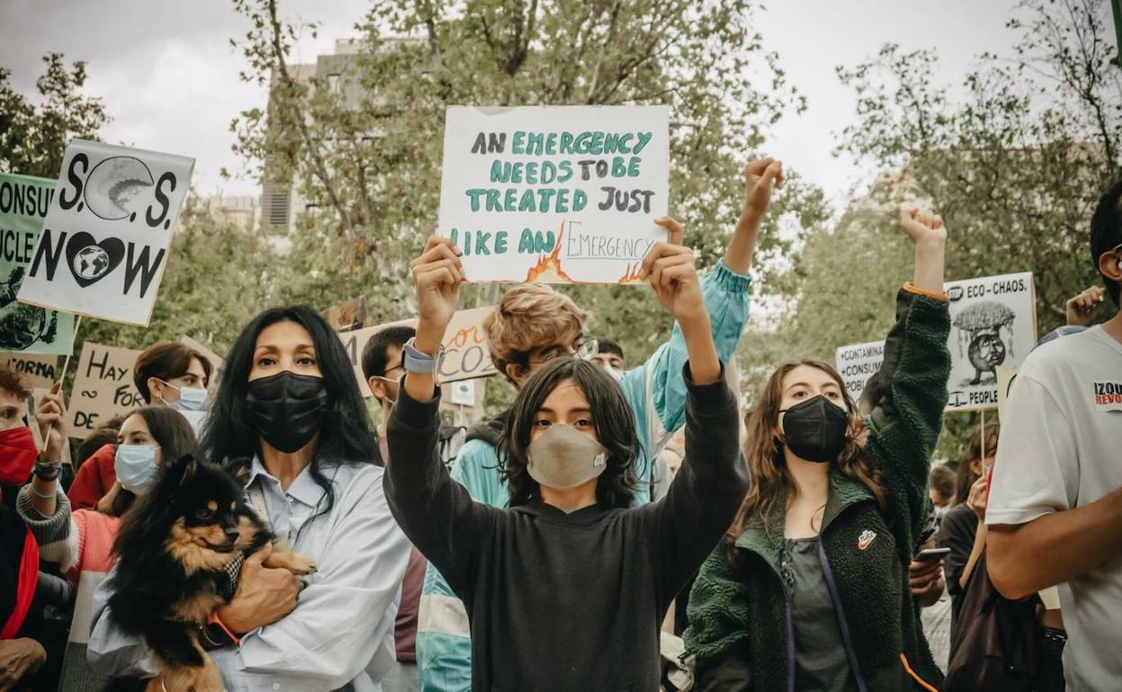 El activista Alex, de 13 años, en una manifestación por el clima, en Madrid. 