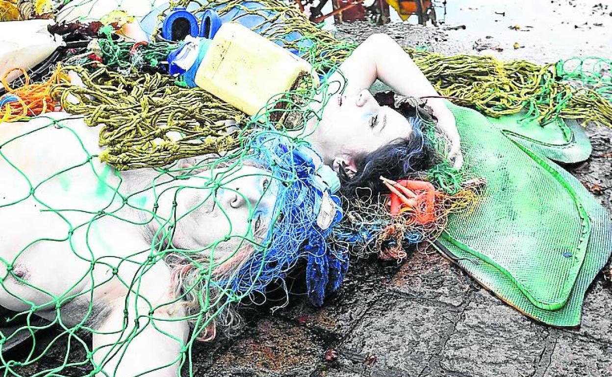 Protesta contra la pesca de arrastre en Glasgow.