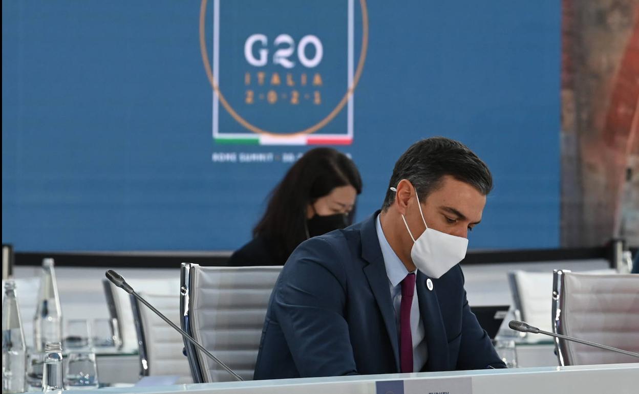 Pedro Sánchez, en una de las sesiones de la cumbre del G20 en Roma.