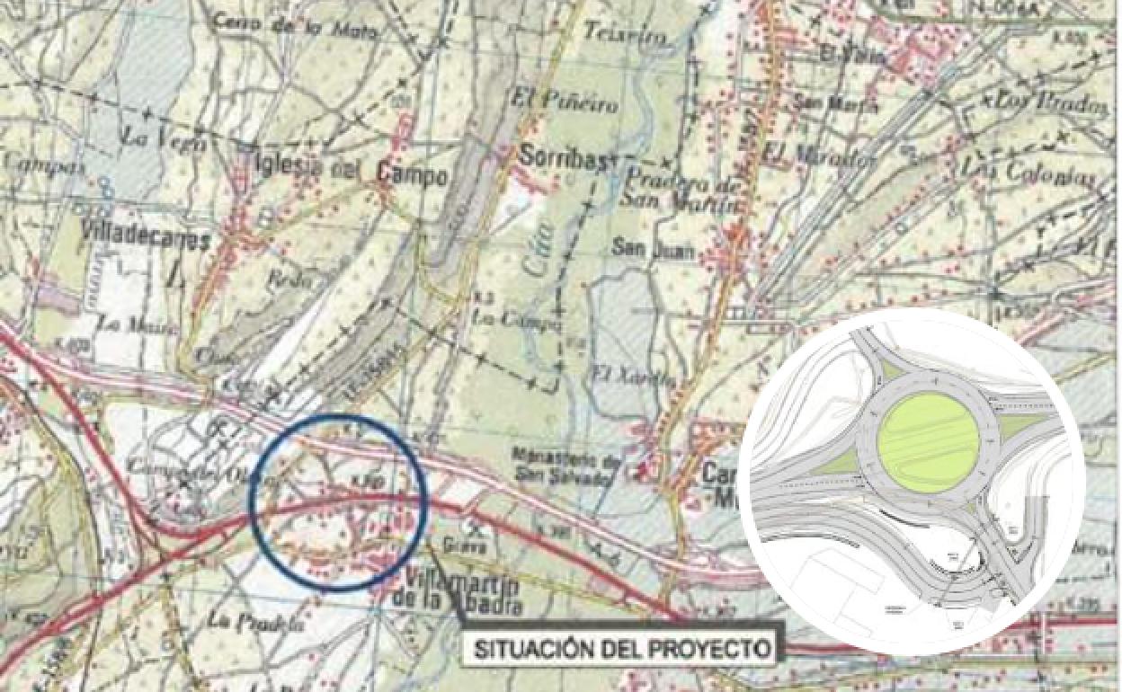 Imagen de las obras en el vial para la ampliación y mejora de la rotonda. 