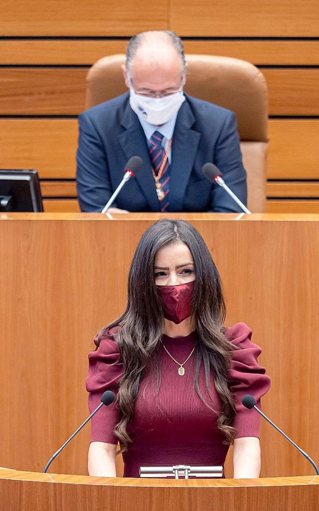 Ana Gutiérrez, durante su discurso en las Cortes de Castilla y León este miércoles. 