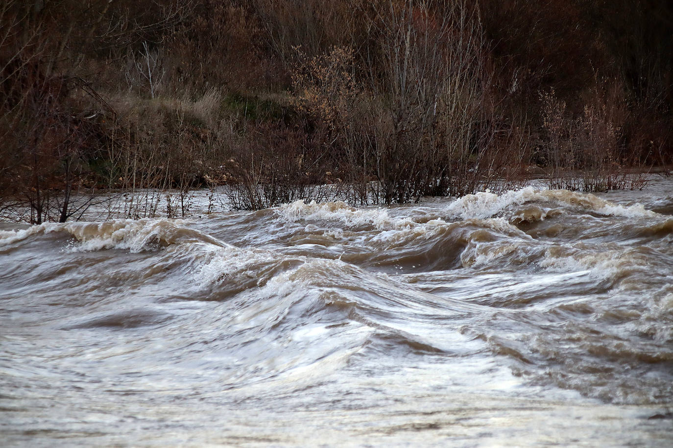 Crecida del río Bernesga a su paso entre Villamanín y la capital leonesa