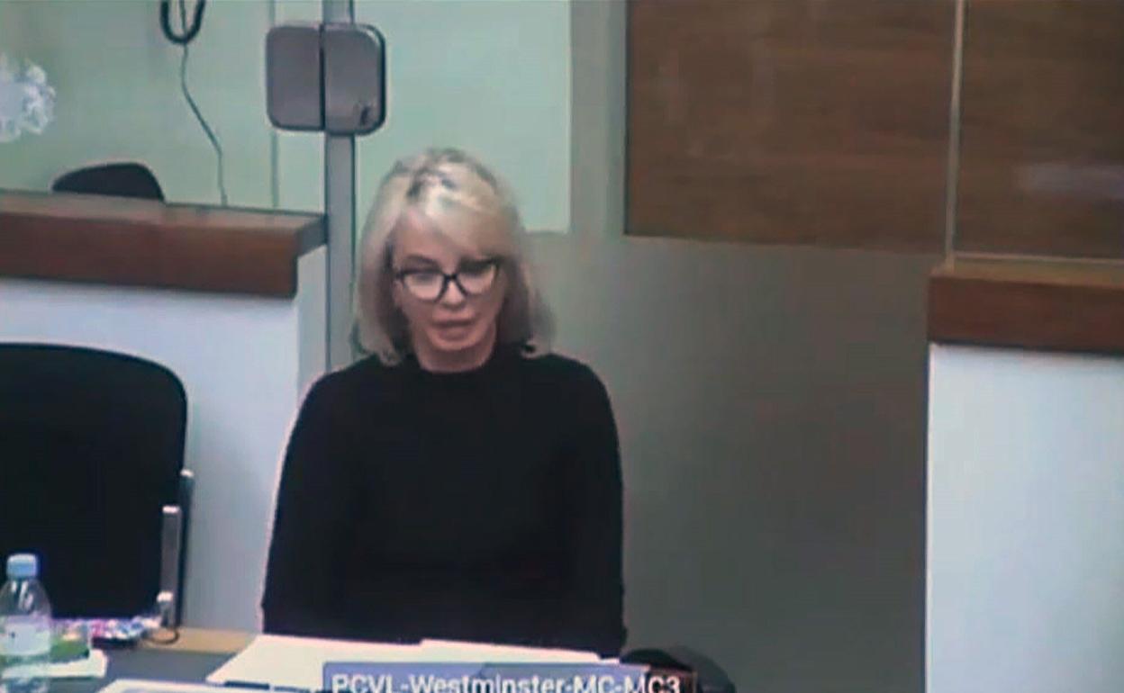 Corinna Larsen, en videoconferencia, durante el juicio en el Tribunal Superior de Justicia contra el ex comisario José Villarejo.