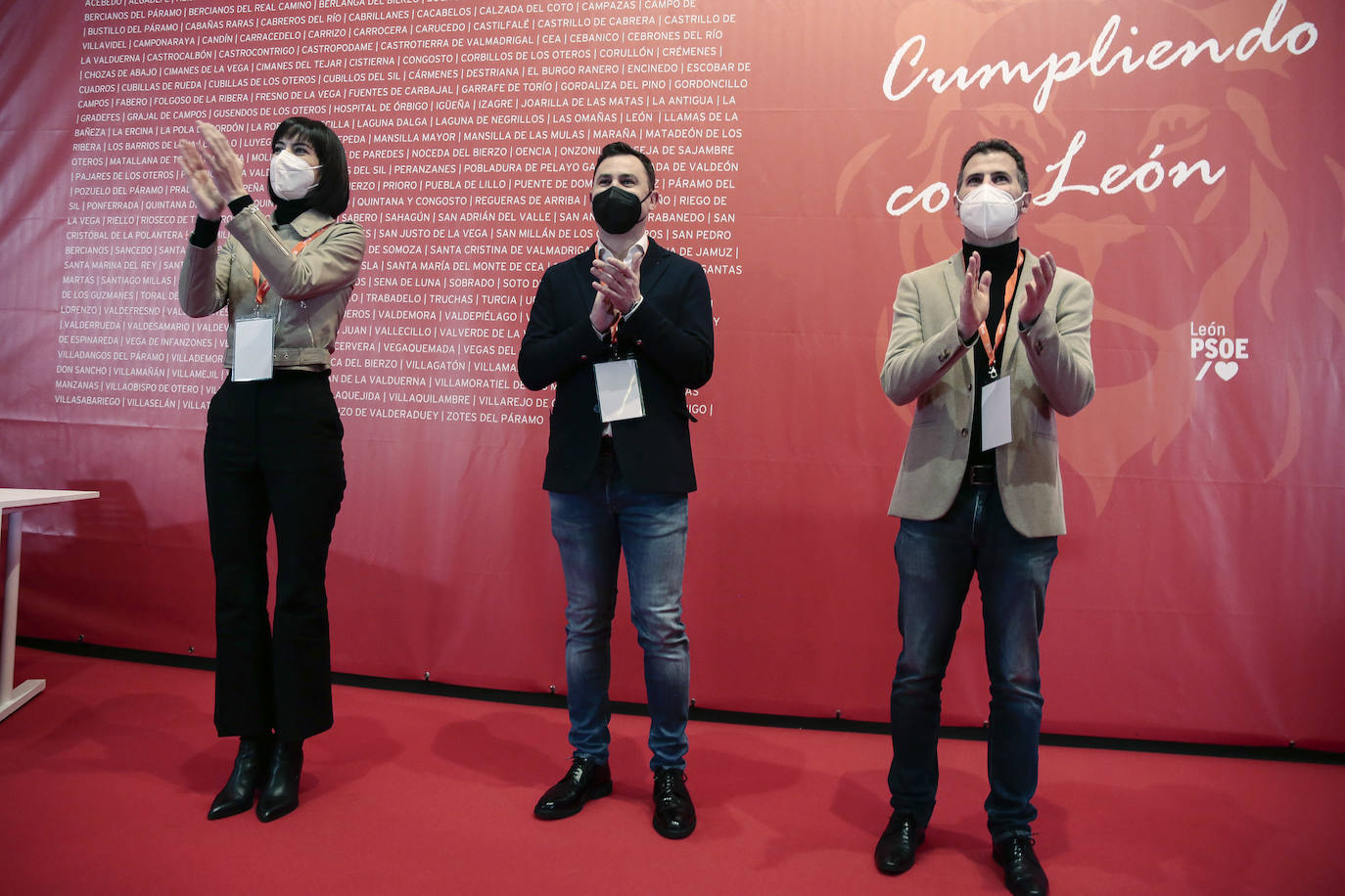 La ministra de Ciencia e Innovación y secretaria de Ciencia, Investigación y Universidades del PSOE Diana Morant, asiste al 14º Congreso provincial del PSOE en León. Junto a ella, el secretario general del partido en Castilla y León, Luis Tudanca y el secretario provincial, Javier Alfonso Cendón.