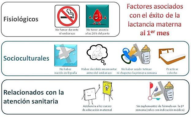 Figura 1: Factores fisiológicos, socioculturales y relacionados con la atención sanitaria que se encuentran asociados con el éxito de la lactancia materna al primer mes.