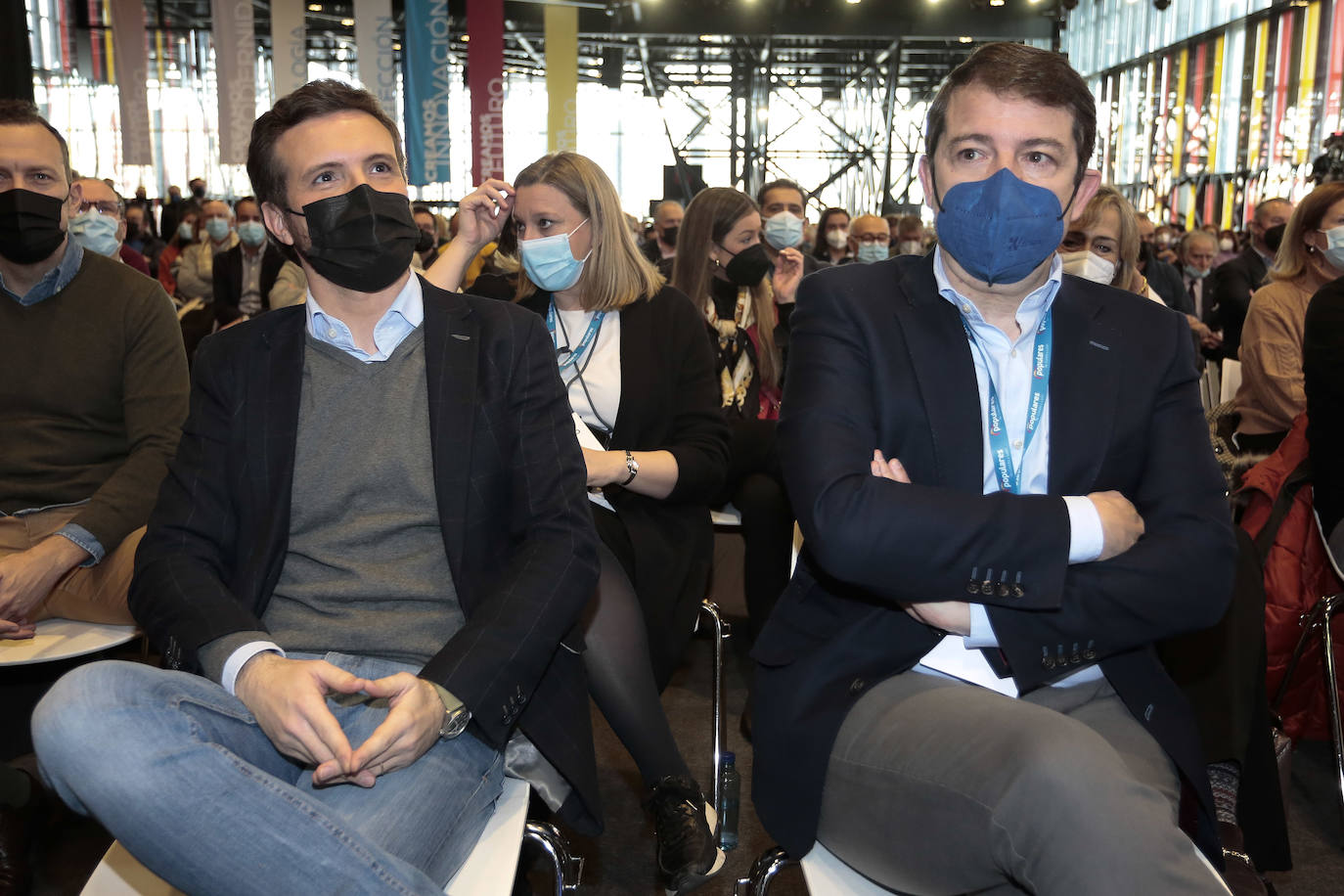 El presidente del PP, Pablo Casado asiste al XIV Congreso del partido de Castilla y León. Junto a él, el presidente autonómico, Alfonso Fernández Mañueco.