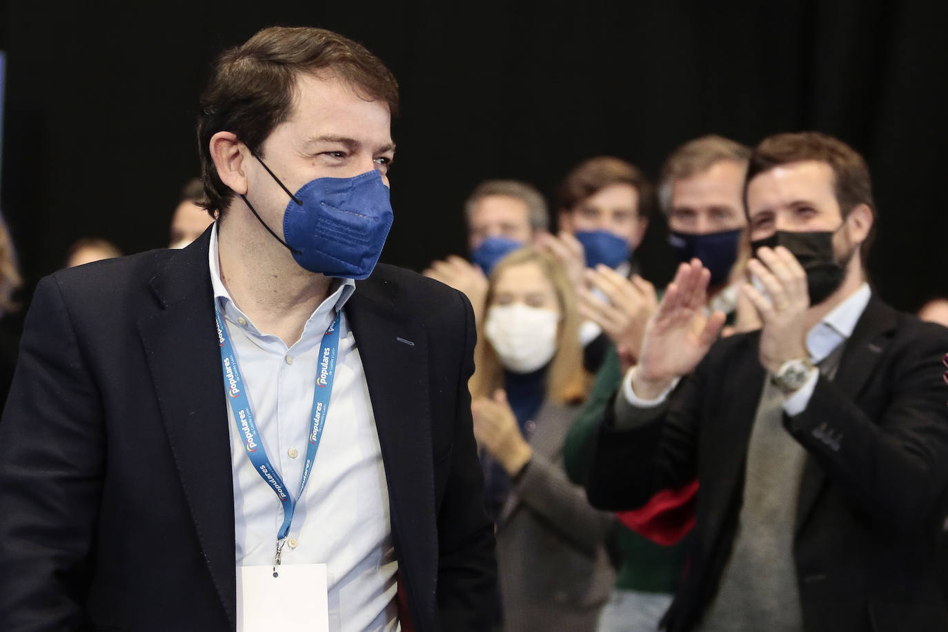El presidente del PP, Pablo Casado asiste al XIV Congreso del partido de Castilla y León. Junto a él, el presidente autonómico, Alfonso Fernández Mañueco.