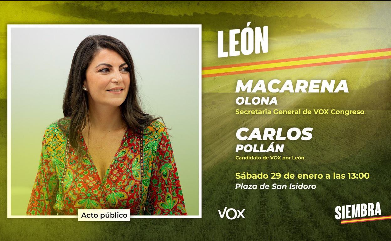 Vox recibe el sábado a Macarena Olona en León en su primer acto oficial de campaña