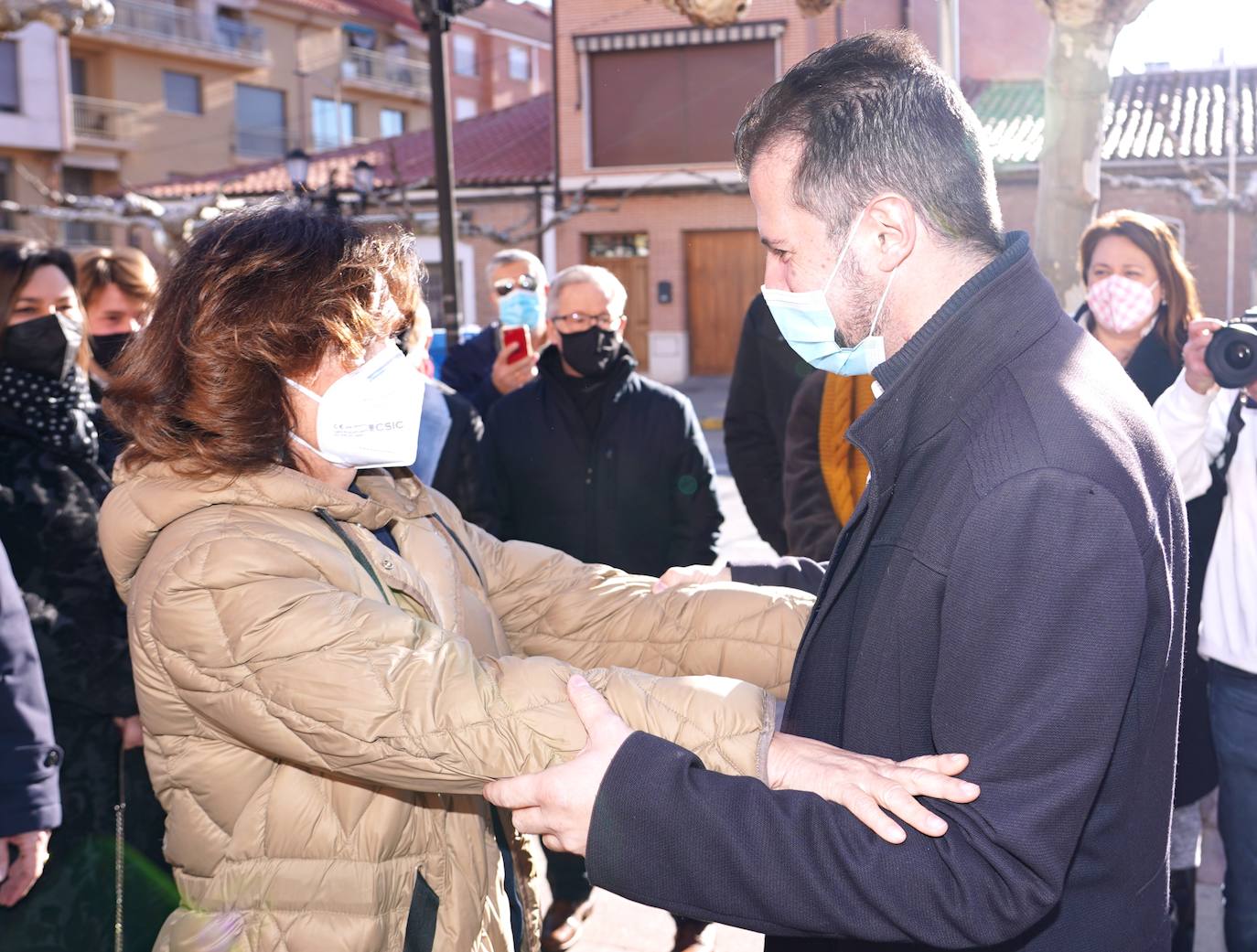 Acto político del PSOE en Medina del Campo (Valladolid) con el secretario del partido en la localidad, Luis Manuel Pascual; la cabeza de lista por la provincia, Patricia Gómez; el secretario provincial Óscar Puente; la exvicepresidenta Carmen Calvo y el candidato a la Presidencia de la Junta, Luis Tudanca..