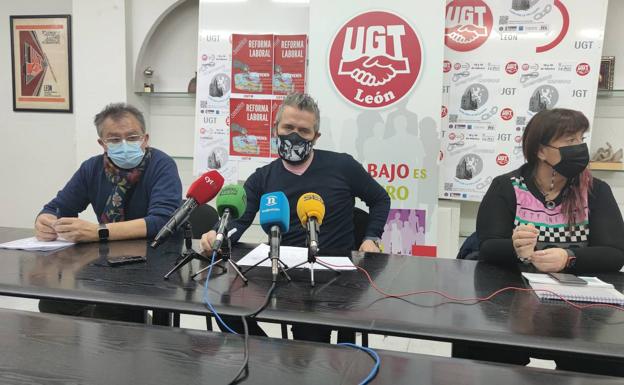 Imagen de la rueda de prensa ofrecida por UGT este viernes. 