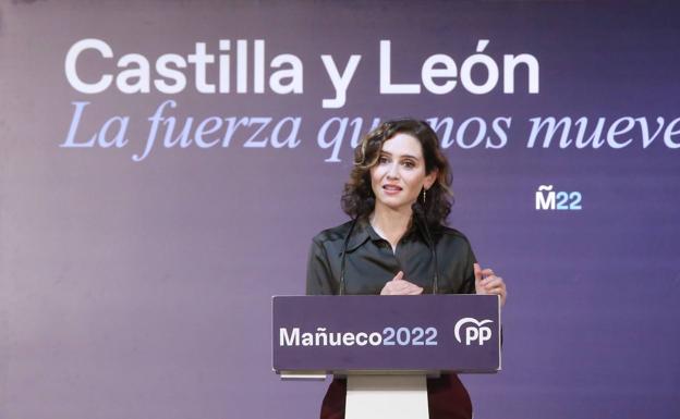 Ayuso en el acto de campaña electoral del PP en Burgos. 