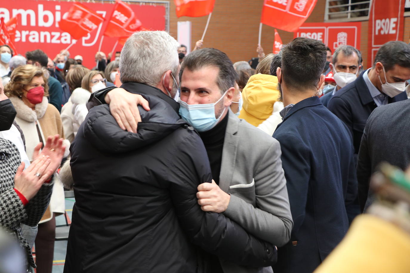 Acto electoral en León del candidato del PSOE a la Presidencia de la Junta, Luis Tudanca; el expresidente José Luis Rodríguez Zapatero y del presidente y secretario general del PSOE, Pedro Sánchez.