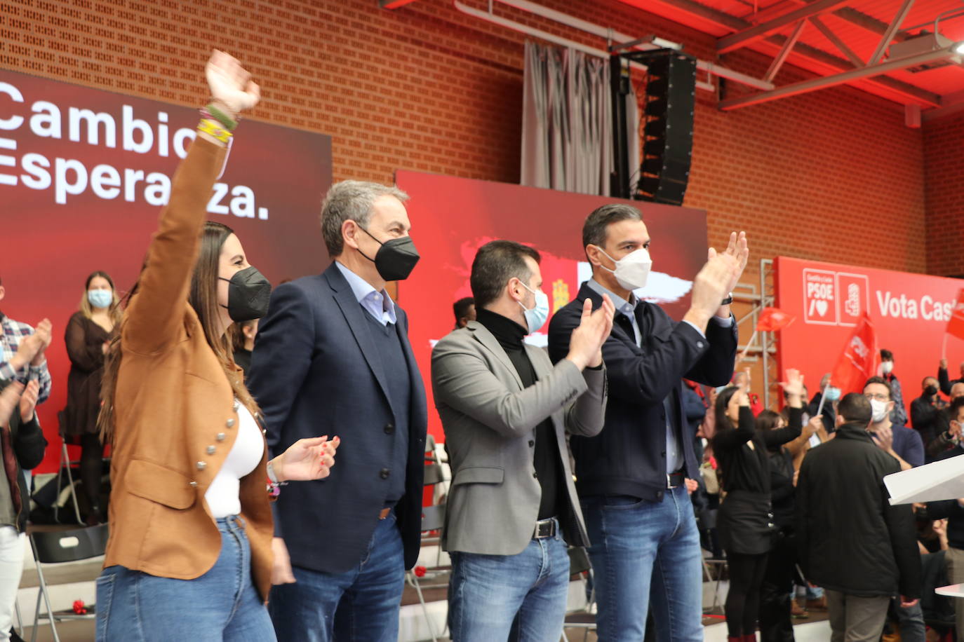 Acto electoral en León del candidato del PSOE a la Presidencia de la Junta, Luis Tudanca; el expresidente José Luis Rodríguez Zapatero y del presidente y secretario general del PSOE, Pedro Sánchez.