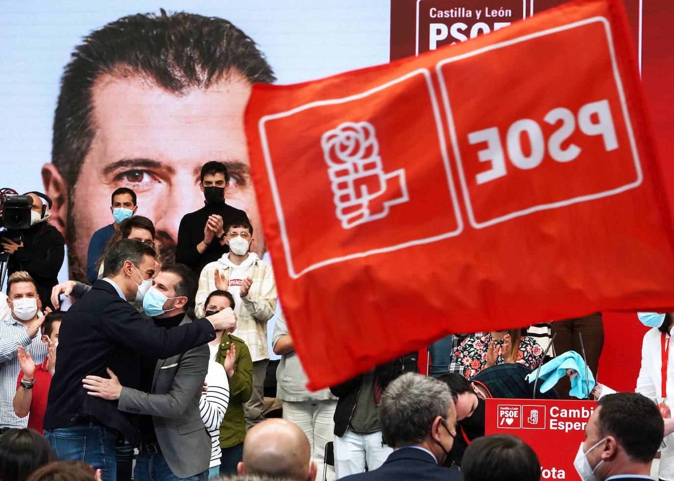 Acto electoral en León del candidato del PSOE a la Presidencia de la Junta, Luis Tudanca; el expresidente José Luis Rodríguez Zapatero y del presidente y secretario general del PSOE, Pedro Sánchez.