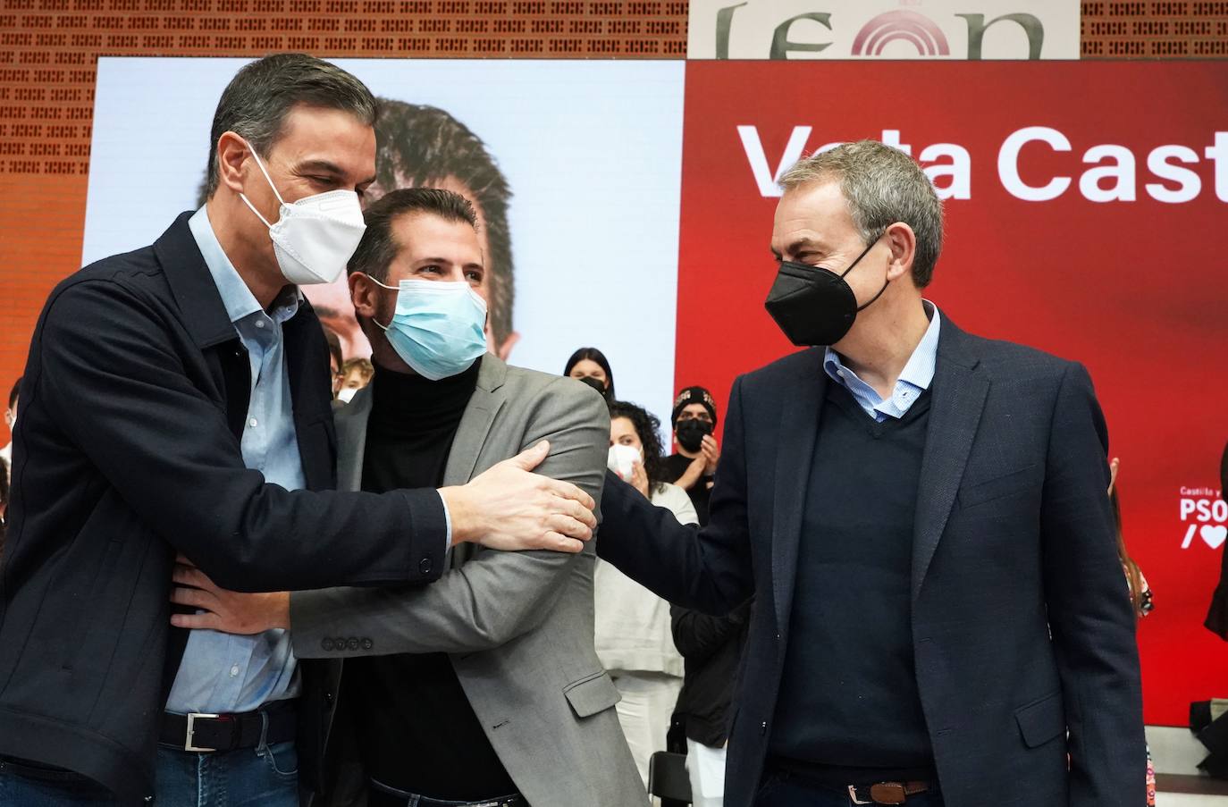 Acto electoral en León del candidato del PSOE a la Presidencia de la Junta, Luis Tudanca; el expresidente José Luis Rodríguez Zapatero y del presidente y secretario general del PSOE, Pedro Sánchez.