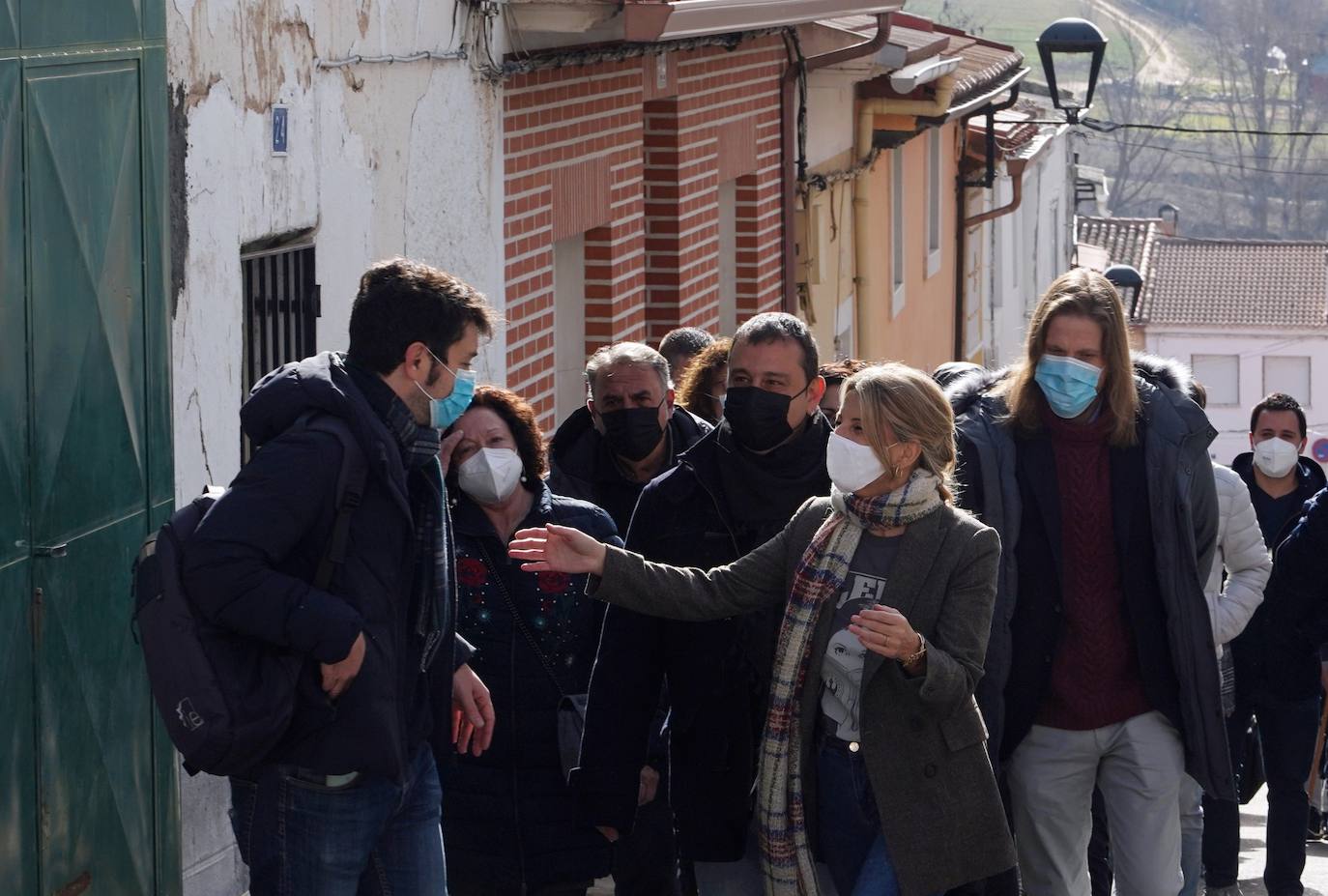 La vicepresidenta segunda del Gobierno y ministra de Trabajo, Yolanda Díaz, visita Castronuño (Valladolid) para participar en la campaña para las elecciones autonómicas junto al candidato a la Presidencia de la Junta por Unidas Podemos, Pablo Fernández..