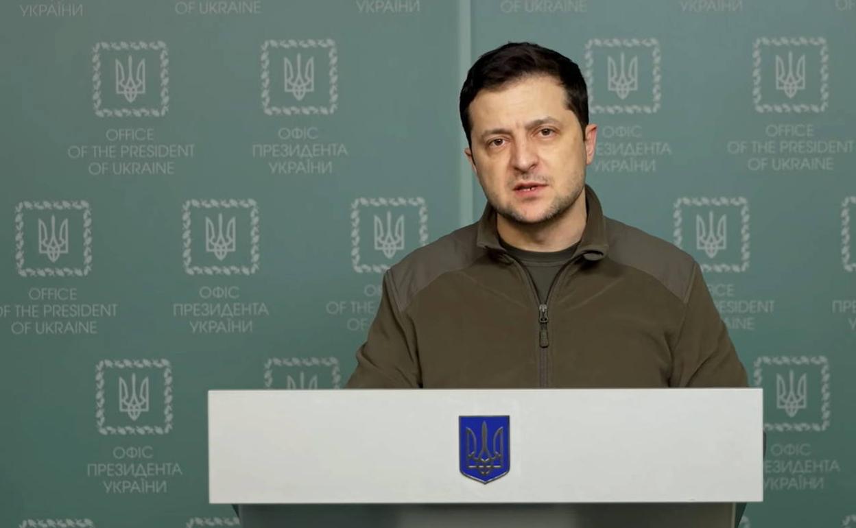 El presidente Zelenski, en una intervención pública tras invadir Rusia el territorio ucraniano.