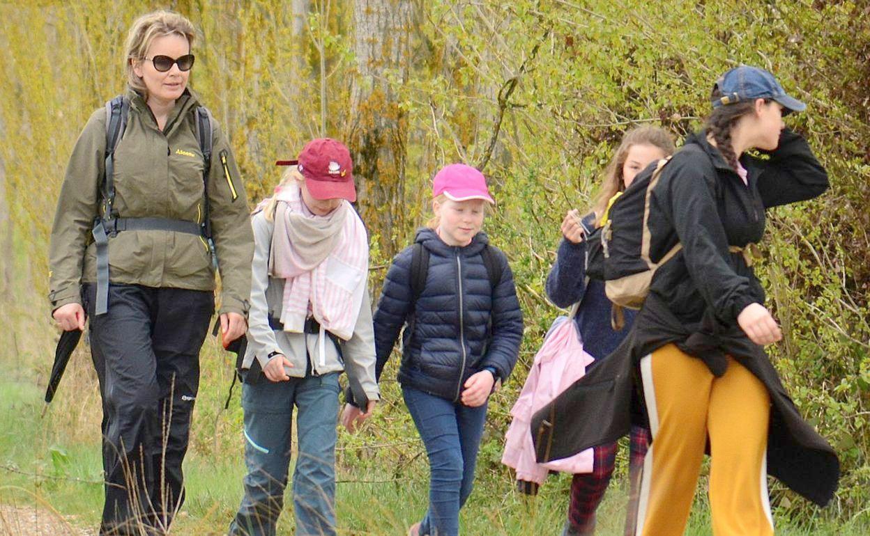 Un instante de una de las etapas realizadas por la reina durante su recorrido en el Camino de Santiago. 