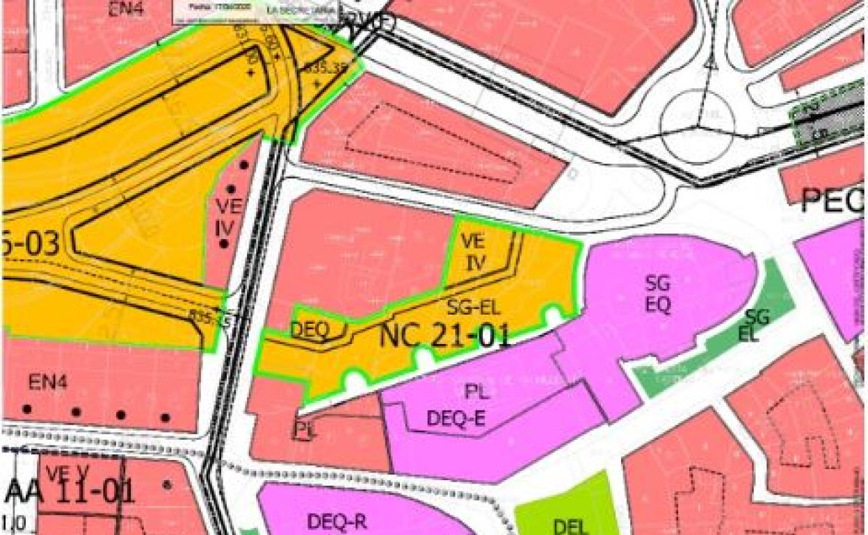 La zona del medio en amarillo con las letras VE-IV es la que está afectada por la moción que finalmente no se llevará a cabo.