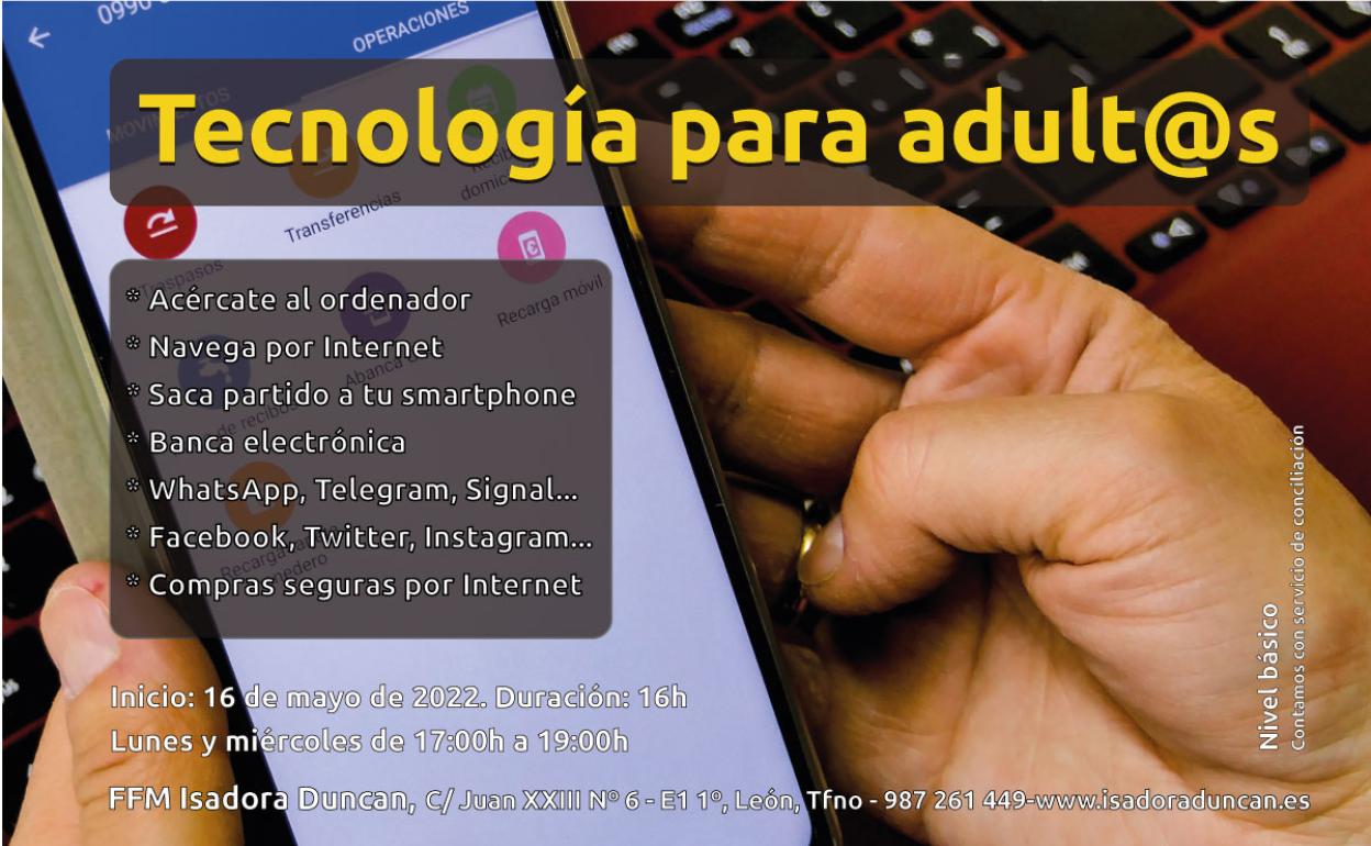 Cartel anunciador del taller de «Tecnología para personas adultas». 