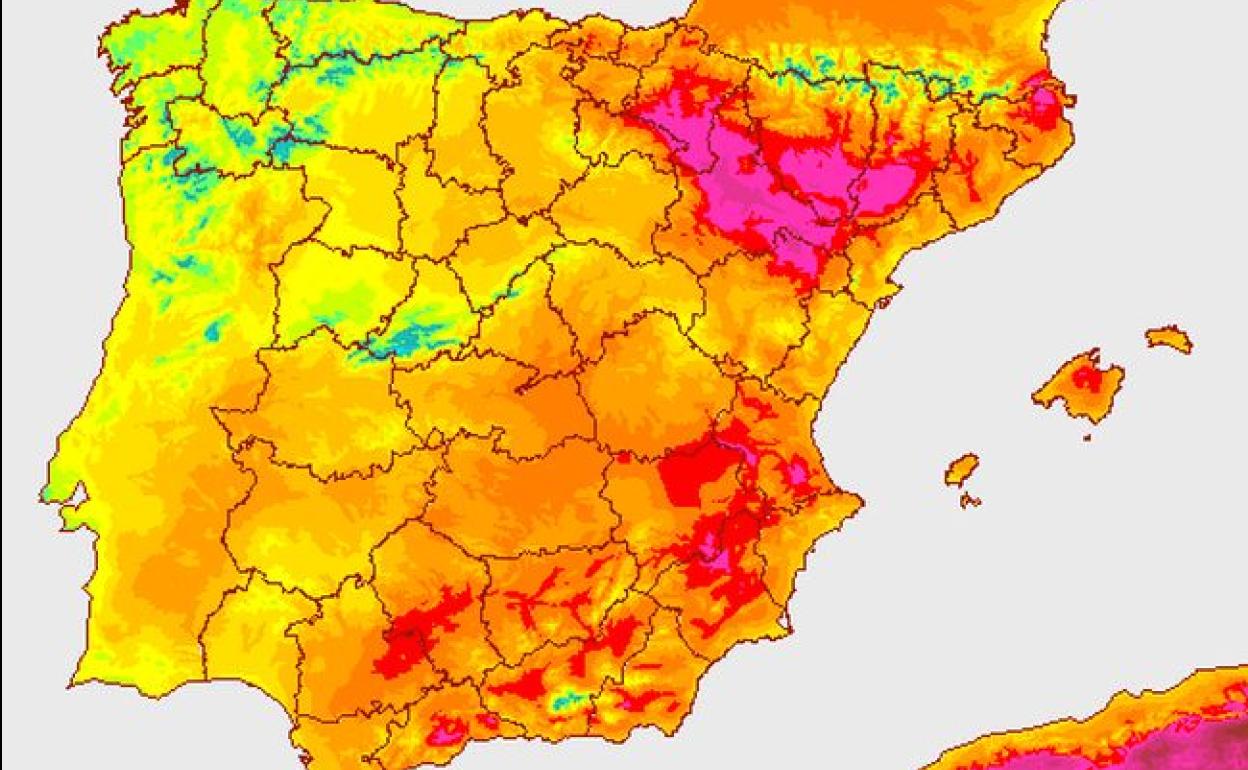 Mapa de temperaturas máximas y mínimas a nivel nacional. 