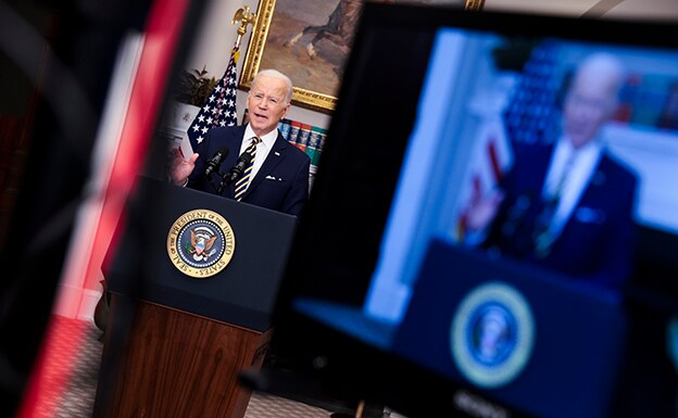 El presidente de Estados Unidos, Joe Biden, anuncia sanciones contra Rusia el pasado 8 de marzo. 