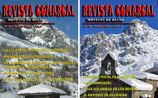 Portadas de la Revista Comarcal Nº 56 y 75. Este mes de Junio verá la luz el Nº 79. Cada número presenta una fotografía de portada en color y otra en blanco y negro en la contraportada. Las fotografías de la contraportada son auténticos documentos de la etnografía e historia de la Montaña Oriental.