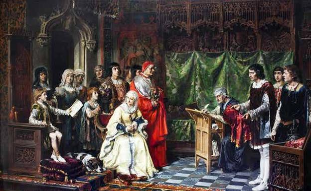 'Educación del príncipe don Juan', de Martínez Cubells (el lienzo representa a la reina Isabel la Católica y al cardenal Cisneros, entre otros personajes, educando al príncipe Juan de Aragón).