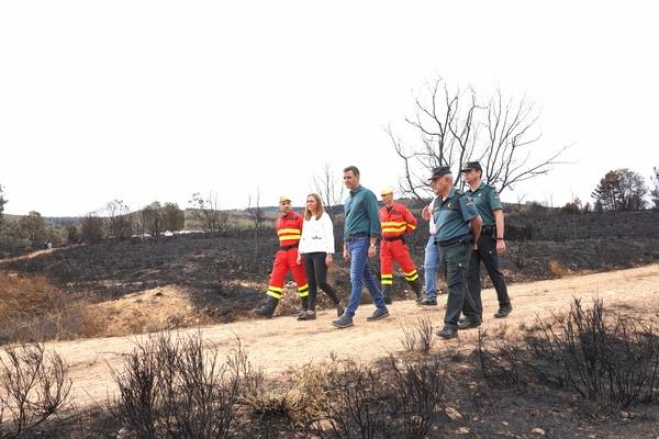 El presidente del Gobierno, Pedro Sánchez, en la zona afectada por el incendio. 