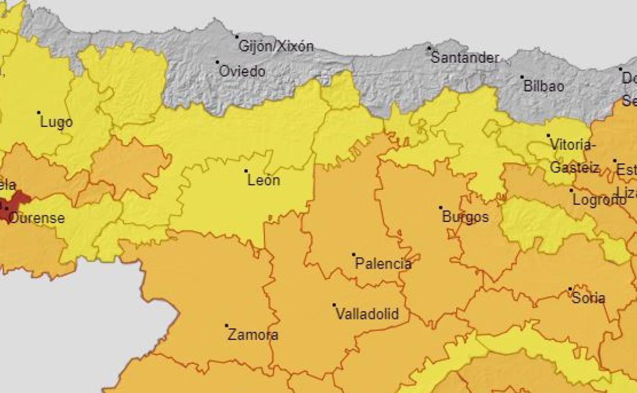 Mapa de avisos y alertas de Aemet por riesgo de las temperaturas. 