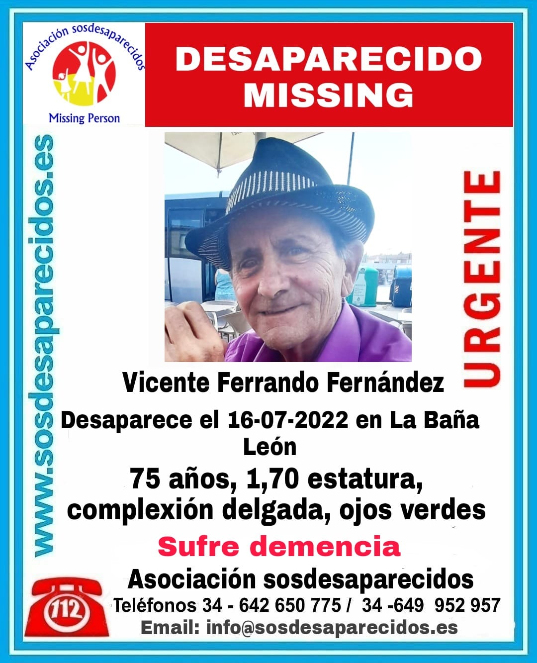 Cartel de alerta de la desaparición de Vicente. 