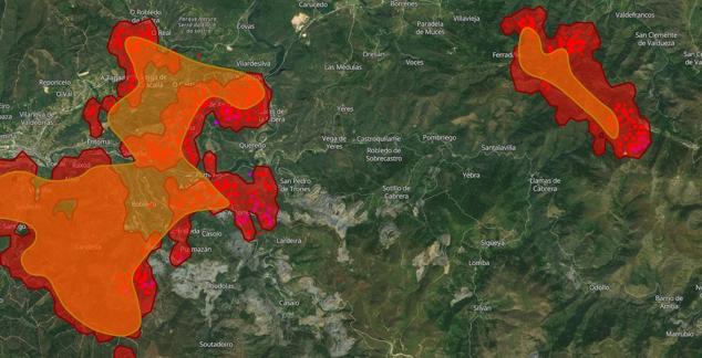 Evolución de los incendios de Puente de Domingo Flórez y Montes de Valdueza.